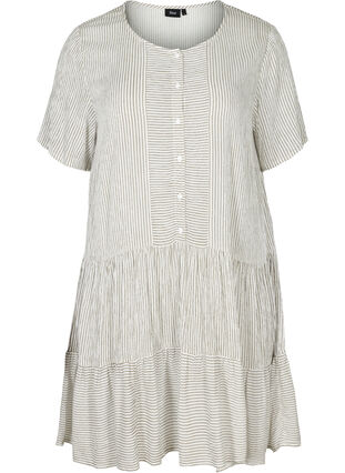 Short-sleeved dress with stripes and buttons, White Stripe, Packshot image number 0