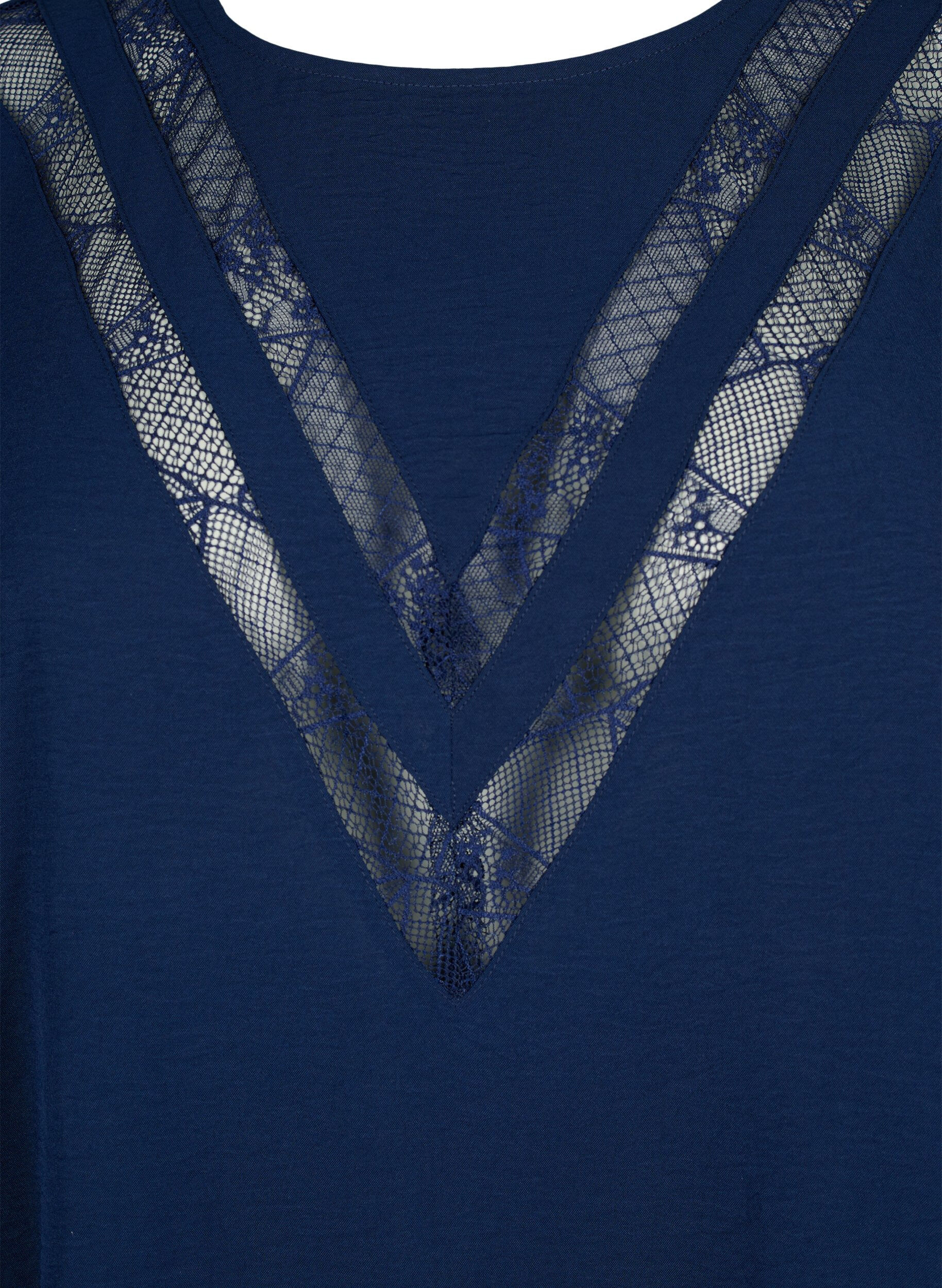 Zizzifashion Long-sleeved blouse with lace, Navy Blazer, Packshot image number 2
