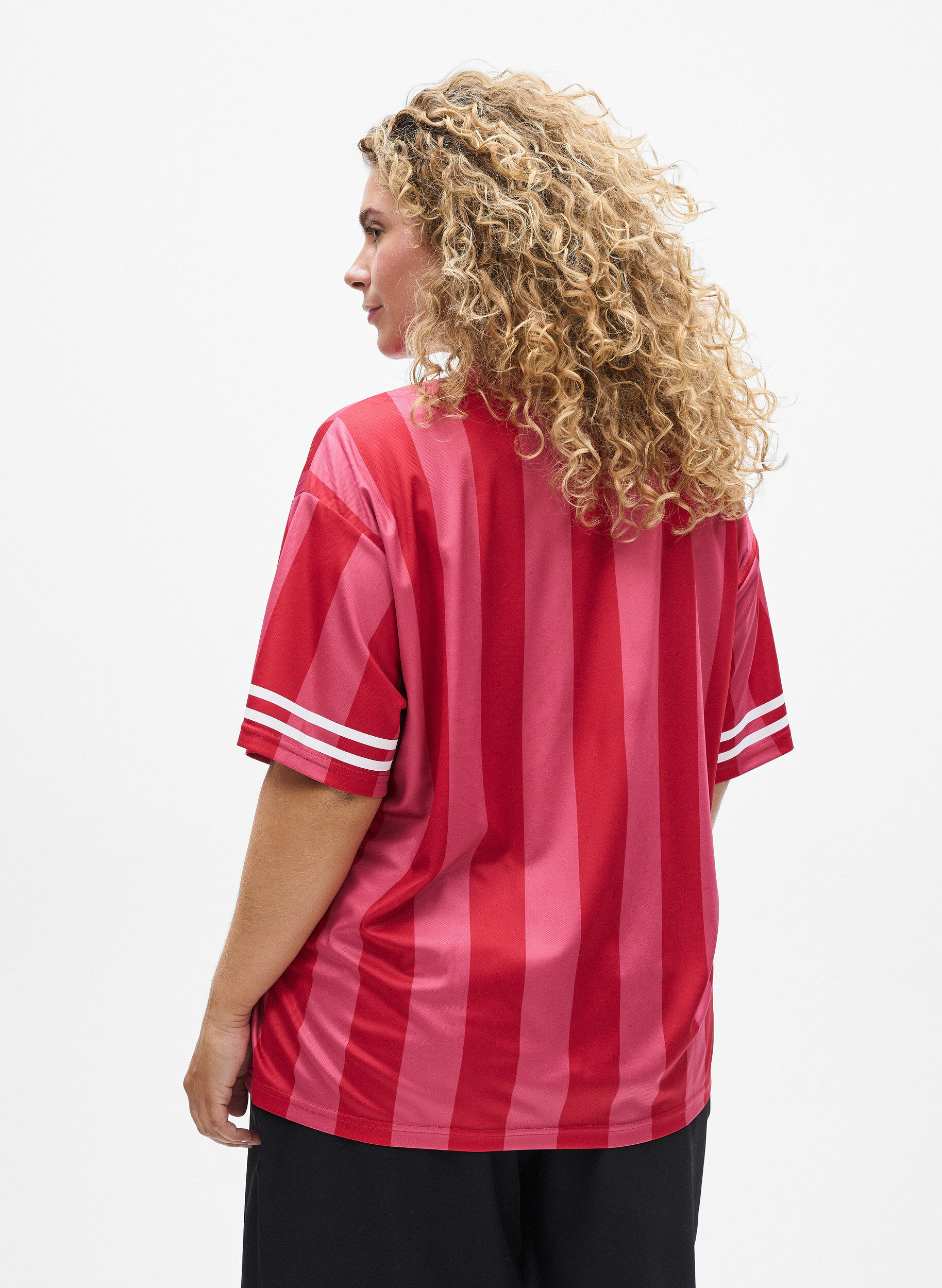 Zizzifashion Sporty t-shirt with stripes and text motif, Red, Model image number 2