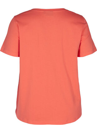 Short-sleeved cotton t-shirt with a v-neck, Living Coral, Packshot image number 1