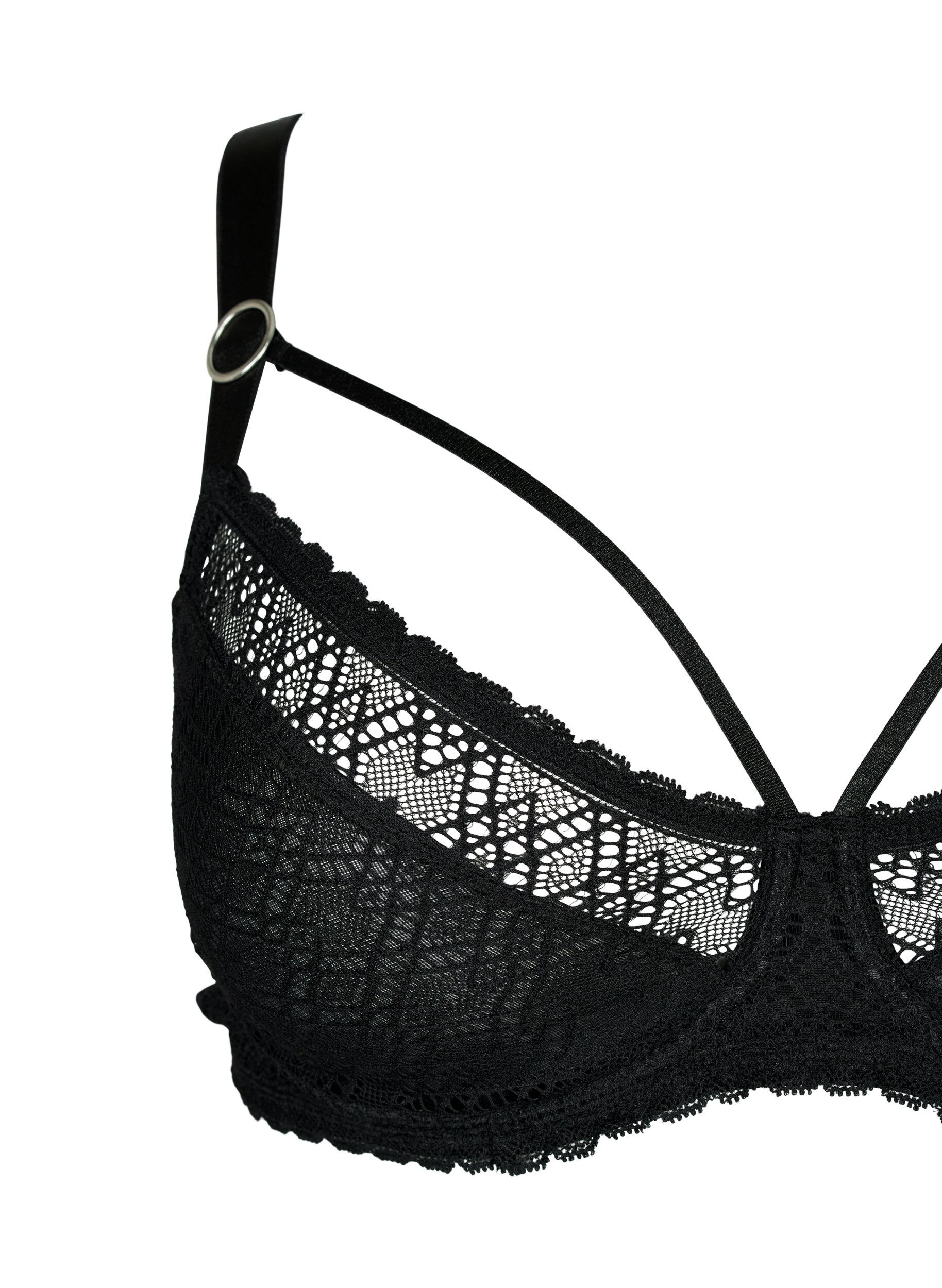 Zizzifashion Lace balconette with thong detail, Black, Packshot image number 2