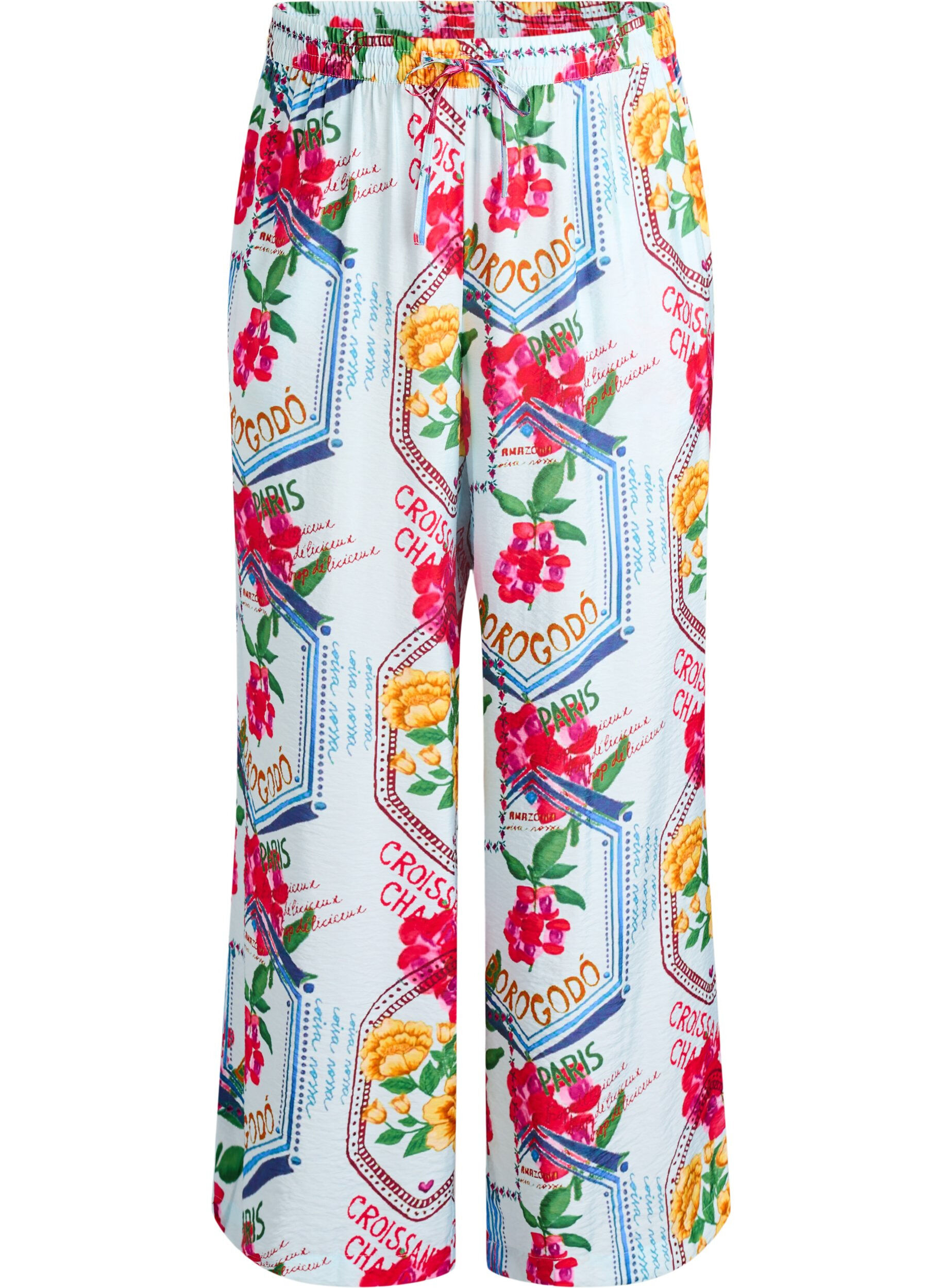 Zizzifashion Straight-leg trousers with a colourful print, Light Blue, Packshot image number 0
