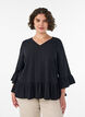 Blouse with texture, V-neck and ruffles, Black, Model image number 0