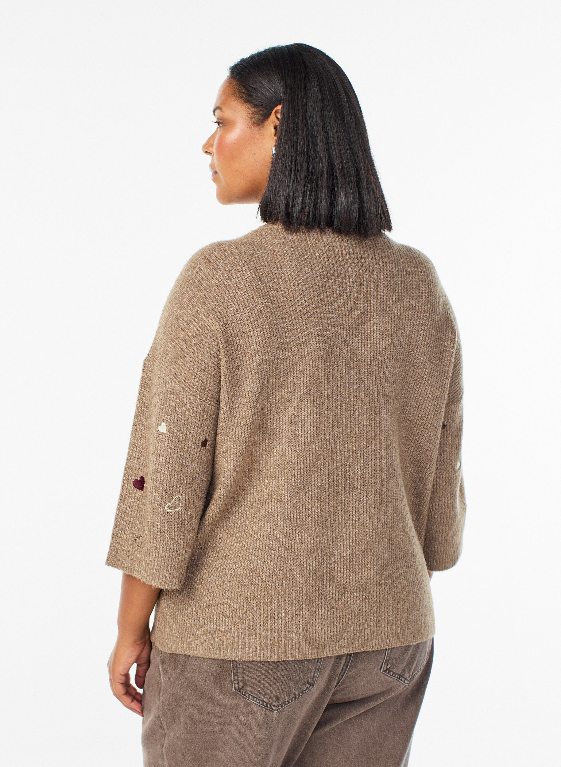 ZizzifashionJumper with hearts and 3/4 sleeves, Brown, Model image number 2