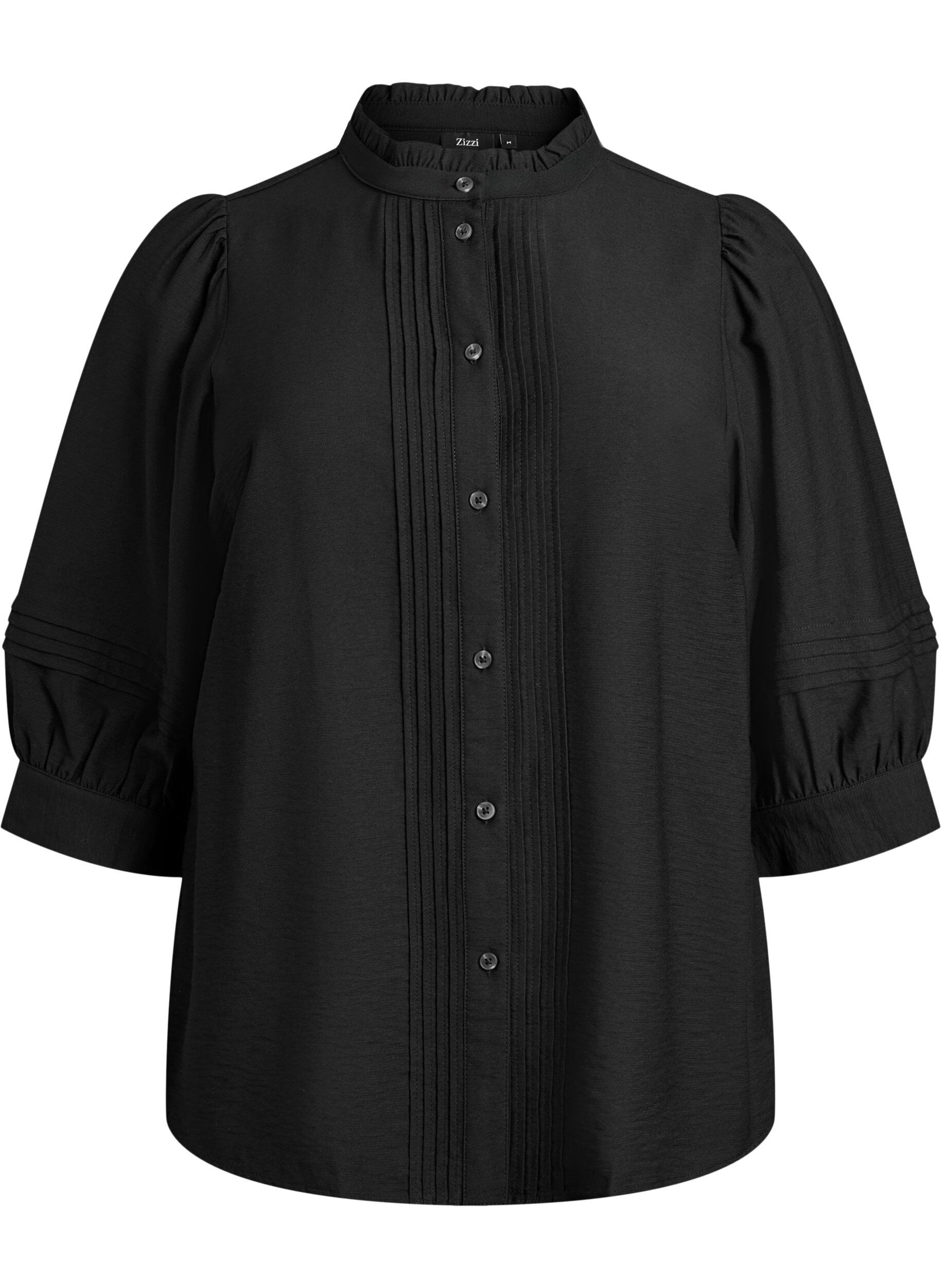 Blouse with 3/4 sleeves and decorative pleats