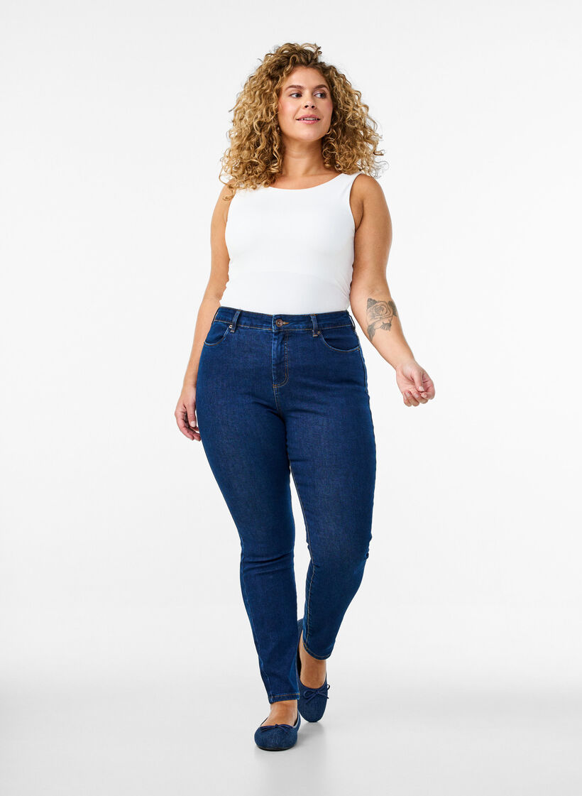 Amy jeans with a high waist and super slim fit, Blue, Model image number 0
