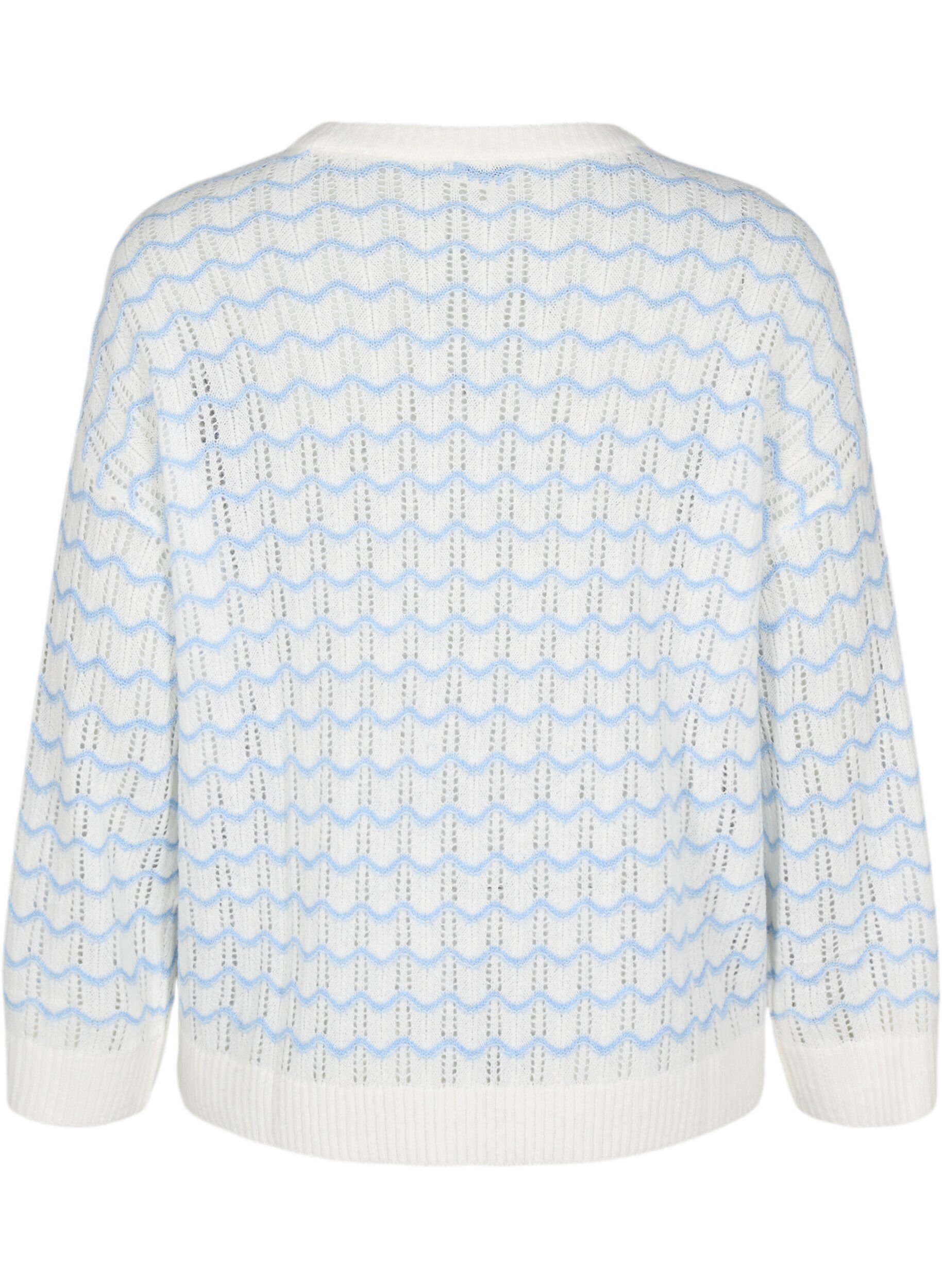 Zizzifashion Loose-fitting knitted blouse with a wavy pattern, Cloud Dancer Comb, Packshot image number 1