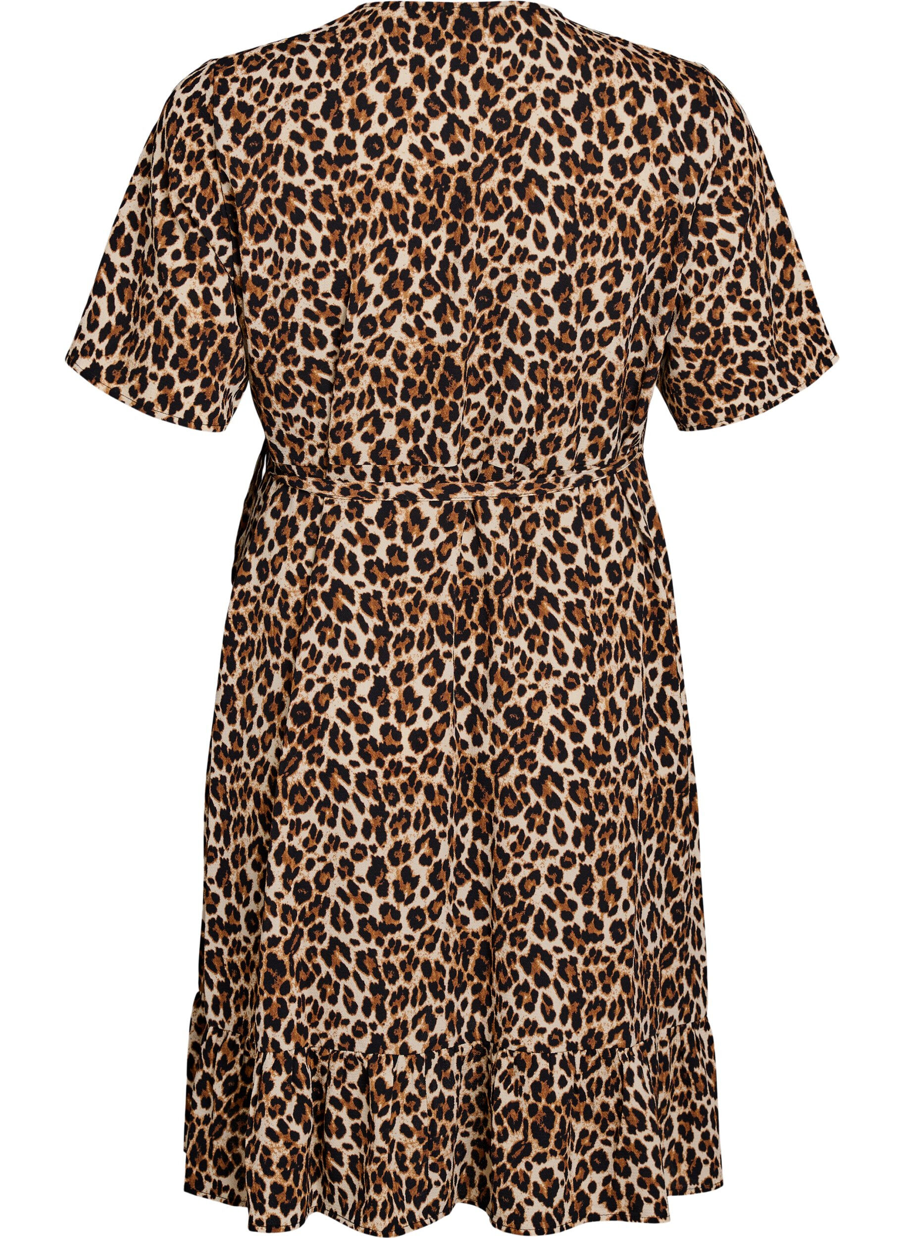 Zizzifashion Printed wrap dress with short sleeves, Brown, Packshot image number 1