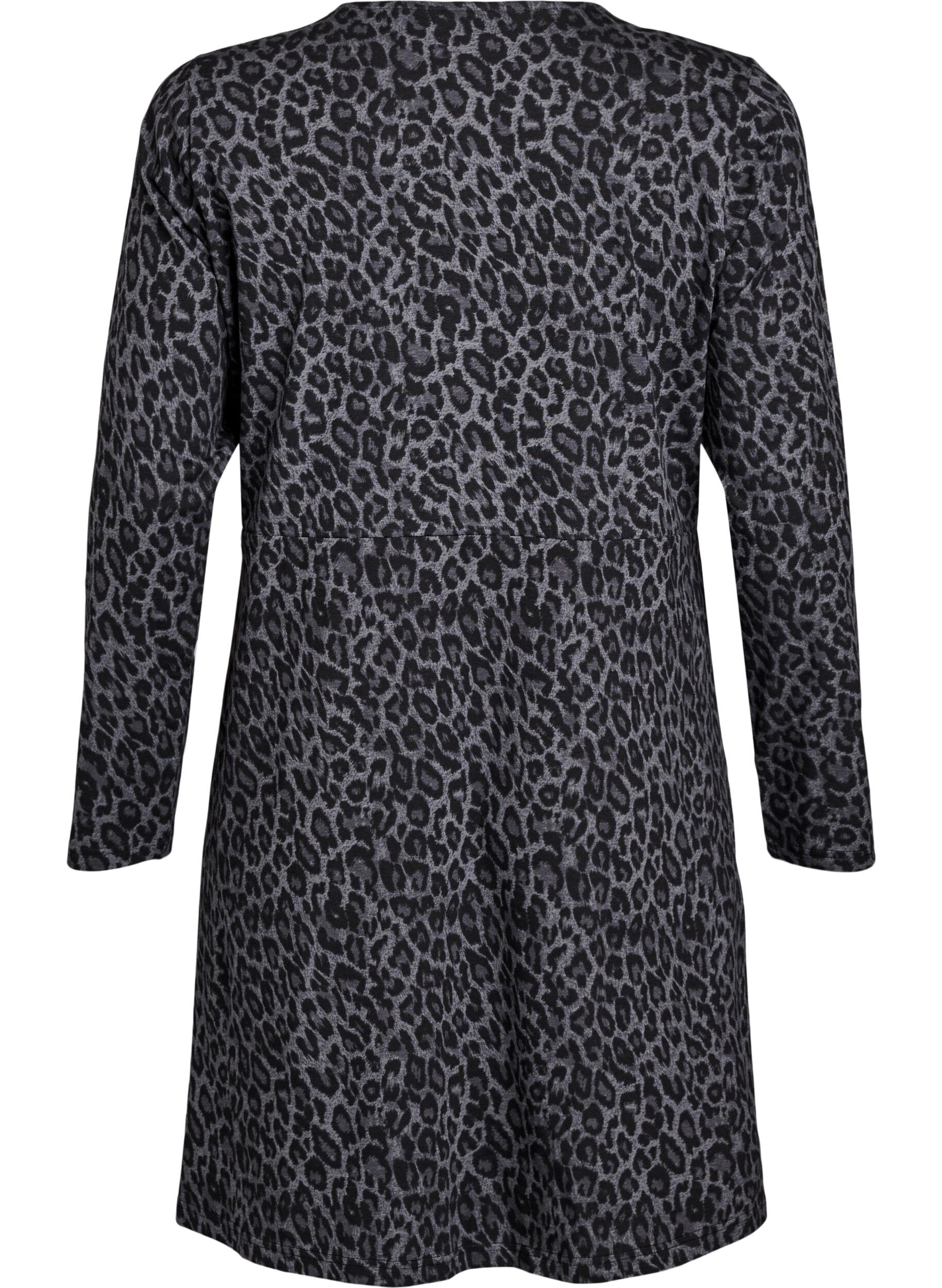 Zizzifashion Long-sleeved dress with round neck and zebra print, Dark Grey Leo, Packshot image number 1