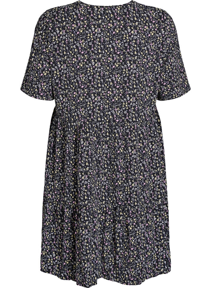 Short sleeve dress with a-line and cutlines, Black, Packshot image number 1