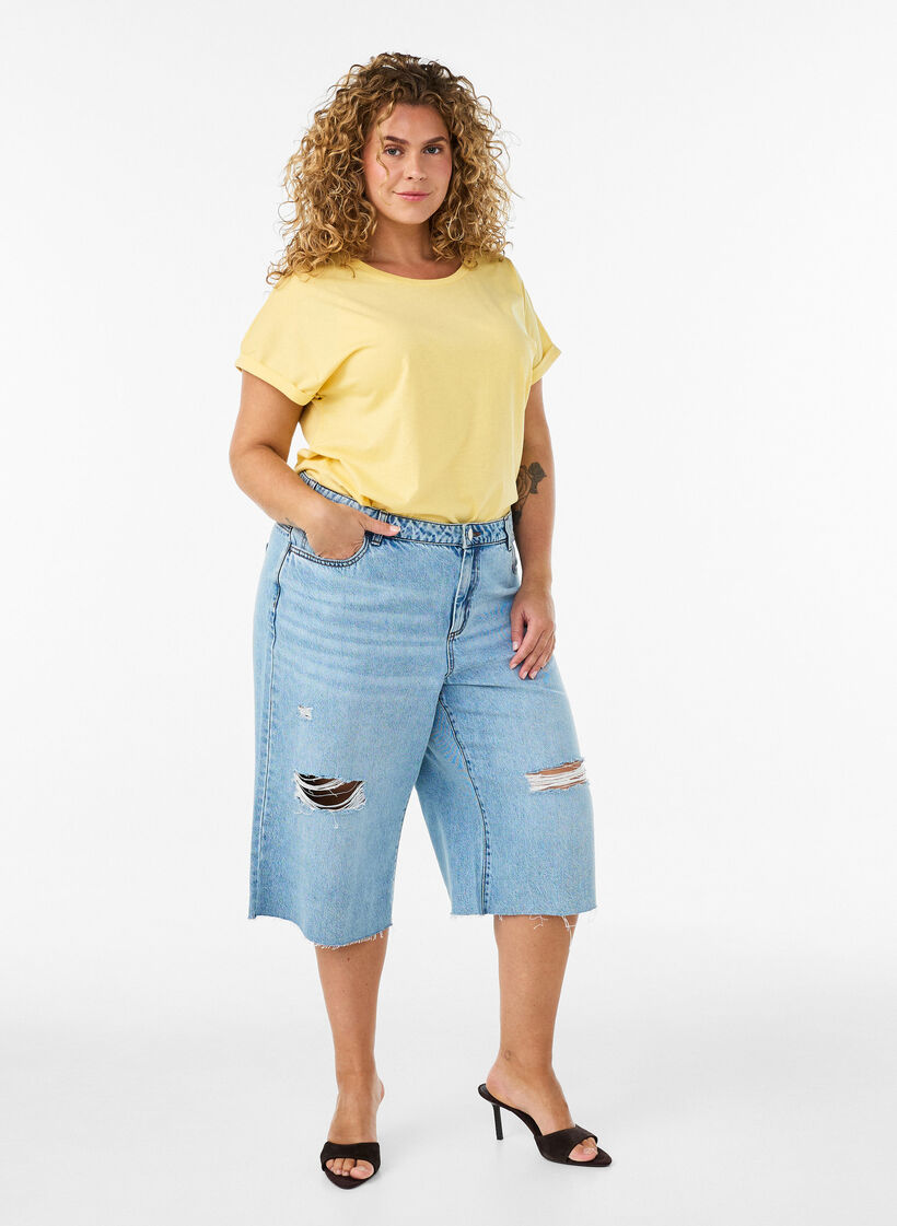 Short-sleeved cotton blend T-shirt, Yellow, Model image number 1