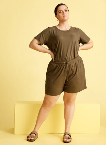 Short-sleeved t-shirt in ribbed fabric, Olive Night, Image image number 0