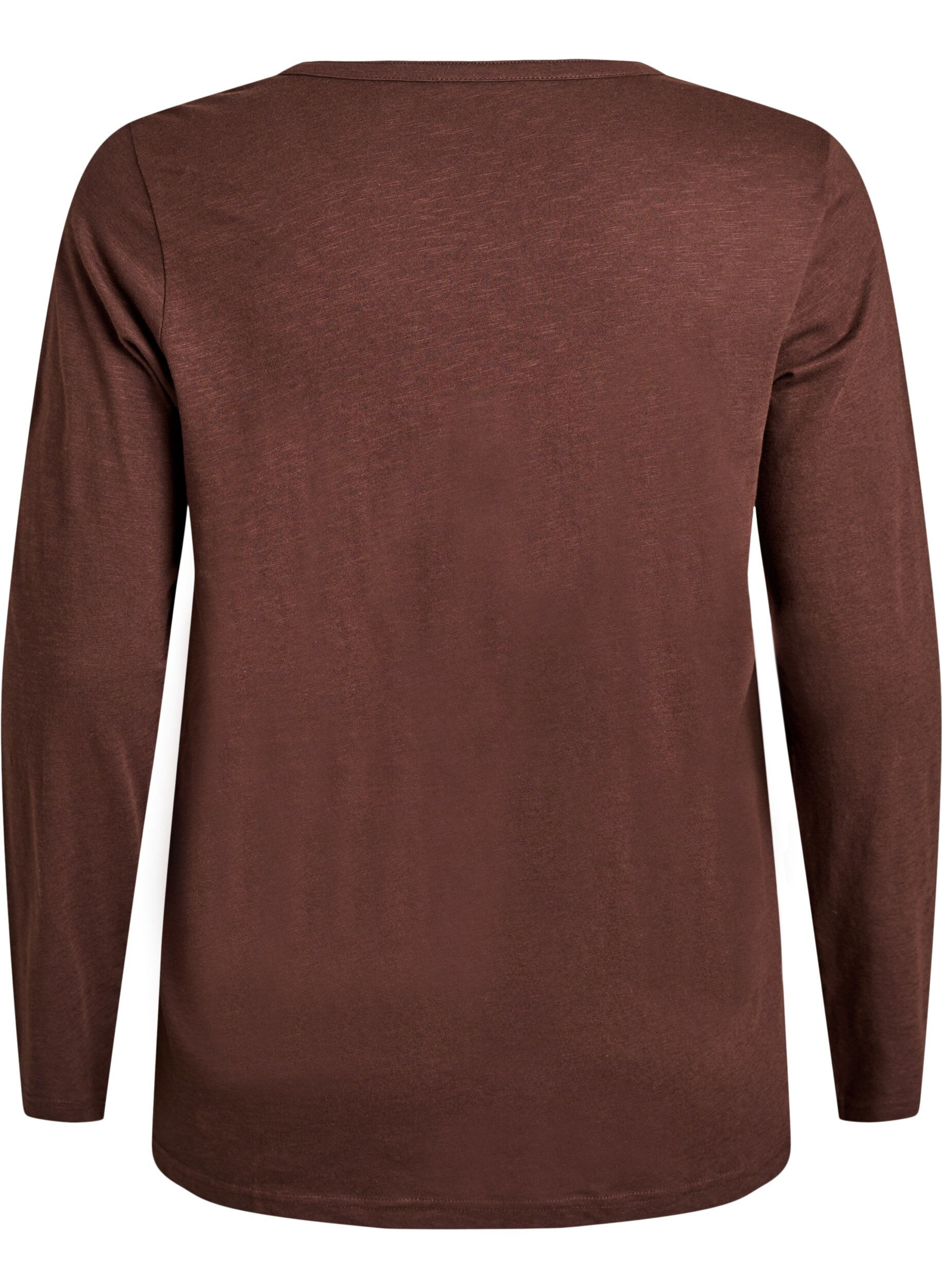 Zizzifashion Long-sleeved t-shirt with V-neck and buttons, Brown, Packshot image number 1