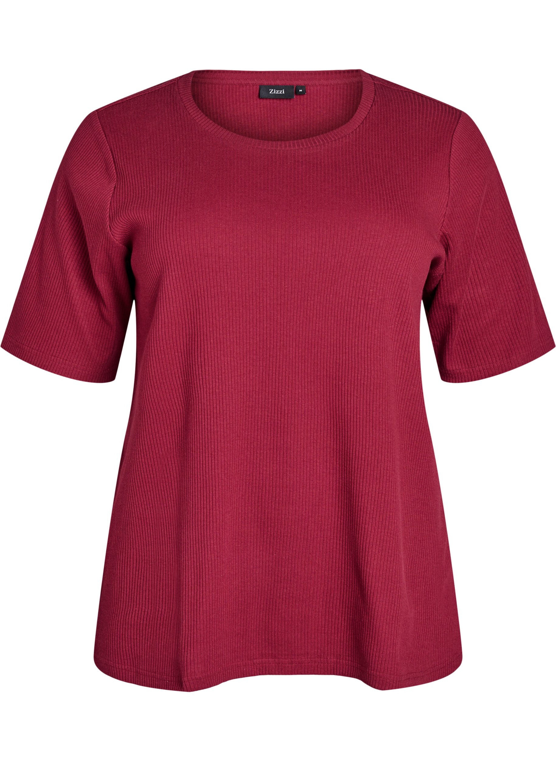Ribbed jersey blouse with short sleeves