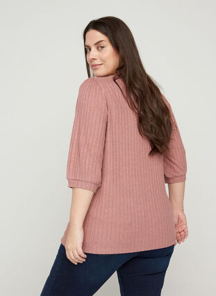Blouse with 2/4 sleeves and texture, Burlwood, Model image number 1