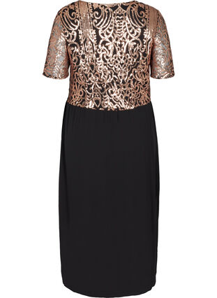 Short-sleeved dress with sequins, Black, Packshot image number 1