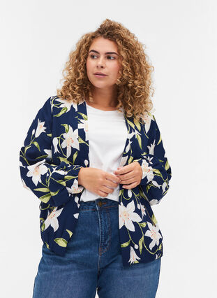 Bomber jacket with pockets and floral print, Flower AOP, Model image number 0
