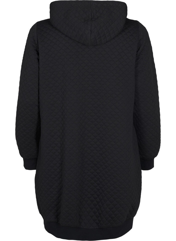 Long quilted sports cardigan with zip, Black, Packshot image number 1