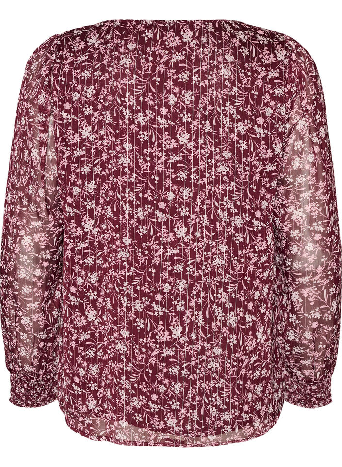 Blouse with floral print and glitter thread, Red, Packshot image number 1