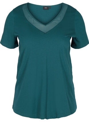 Short-sleeved T-shirt with V-neck and mesh, Ponderosa Pine, Packshot image number 0