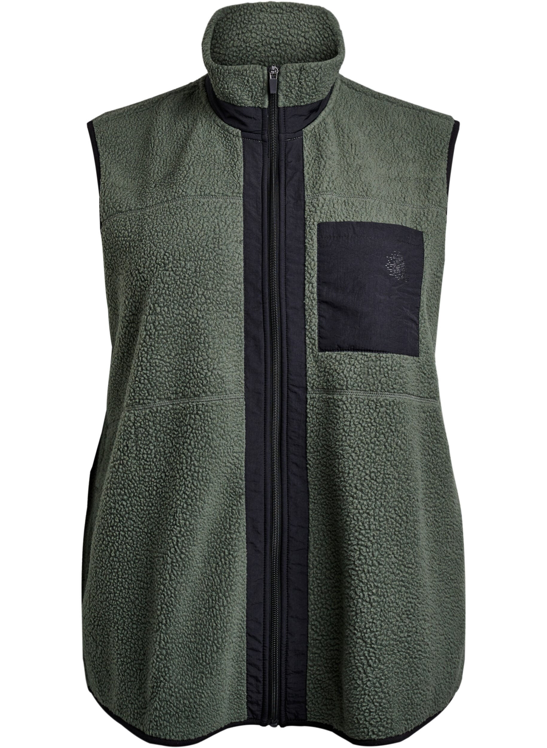 Zizzifashion Sporty teddy waistcoat with pockets, Thyme, Packshot image number 0
