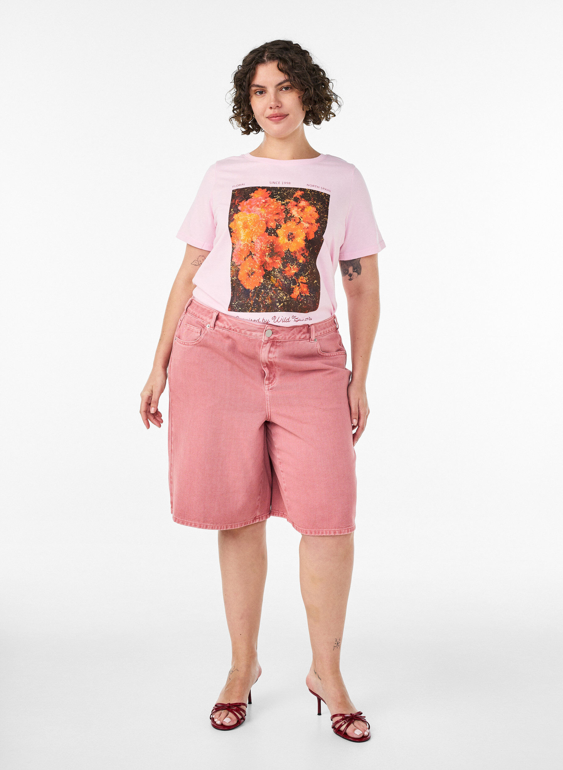 Zizzifashion Cotton T-shirt with front print, Rose, Model image number 1