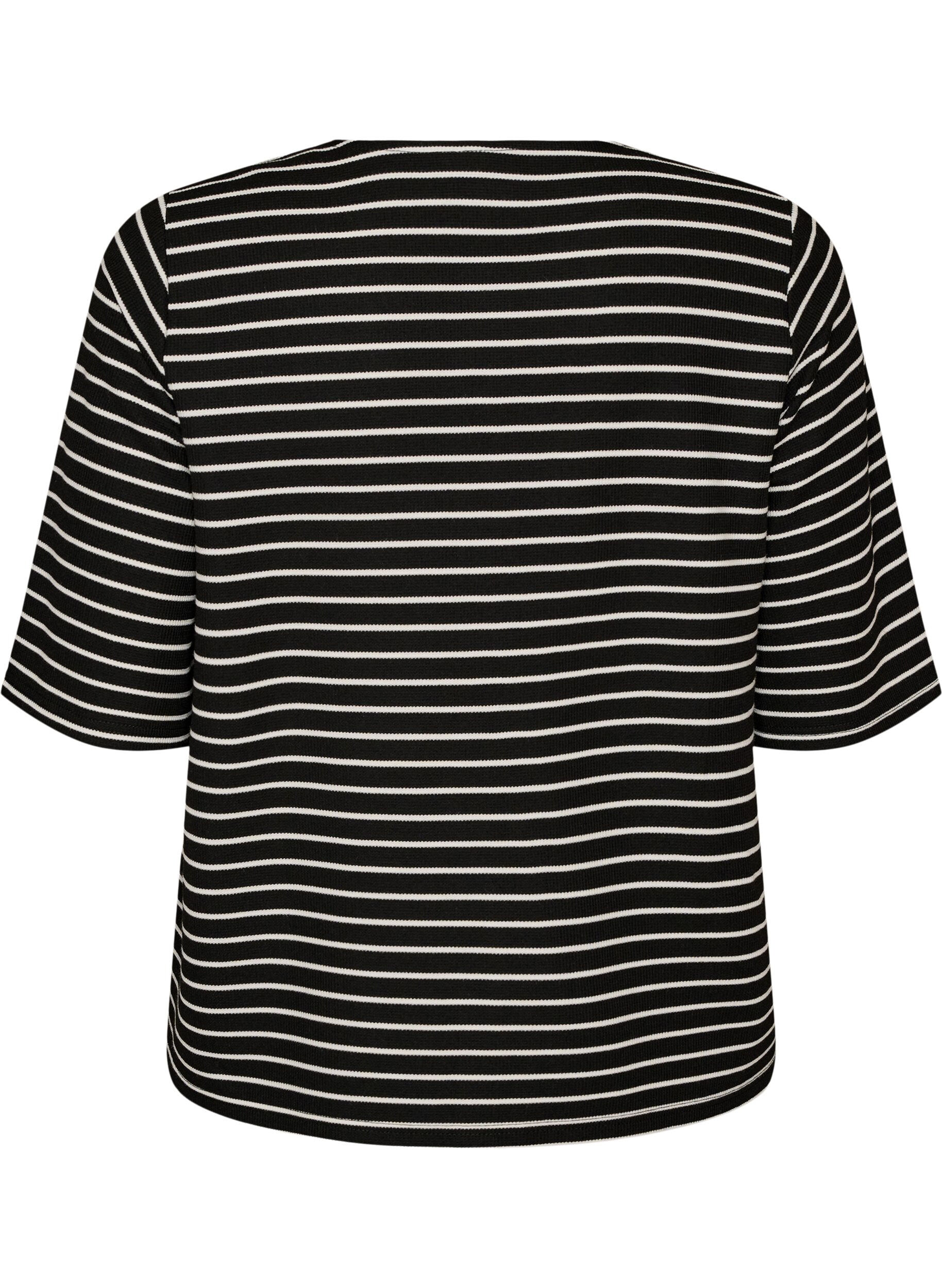 Zizzifashion Blouse with a ribbed texture and button closure, Black, Packshot image number 1