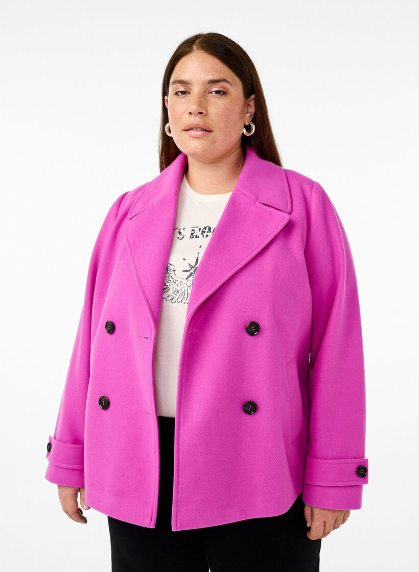 Short wool-look coat with pockets, Purple Orchid, Model image number 0