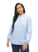 Shirt blouse with ruffle collar and crochet band, Marina W. Stripe, Model image number 0