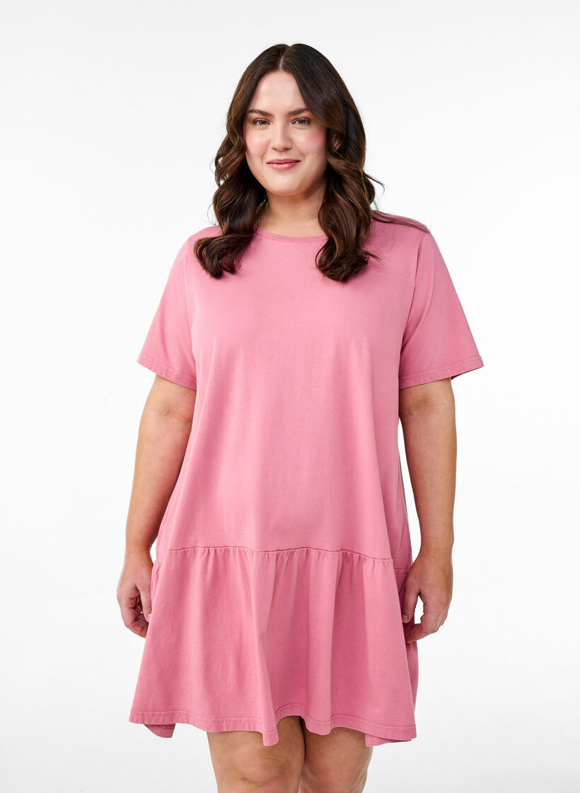 Short A-line dress with a washed look, Rose, Model image number 0