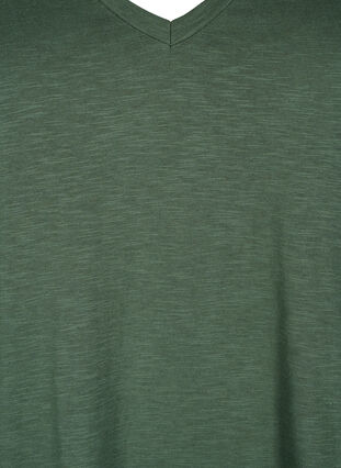 Short-sleeved basic t-shirt with v-neck, Thyme, Packshot image number 2