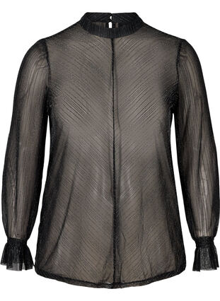 Slightly transparent blouse with lurex, Black w. Silver, Packshot image number 0