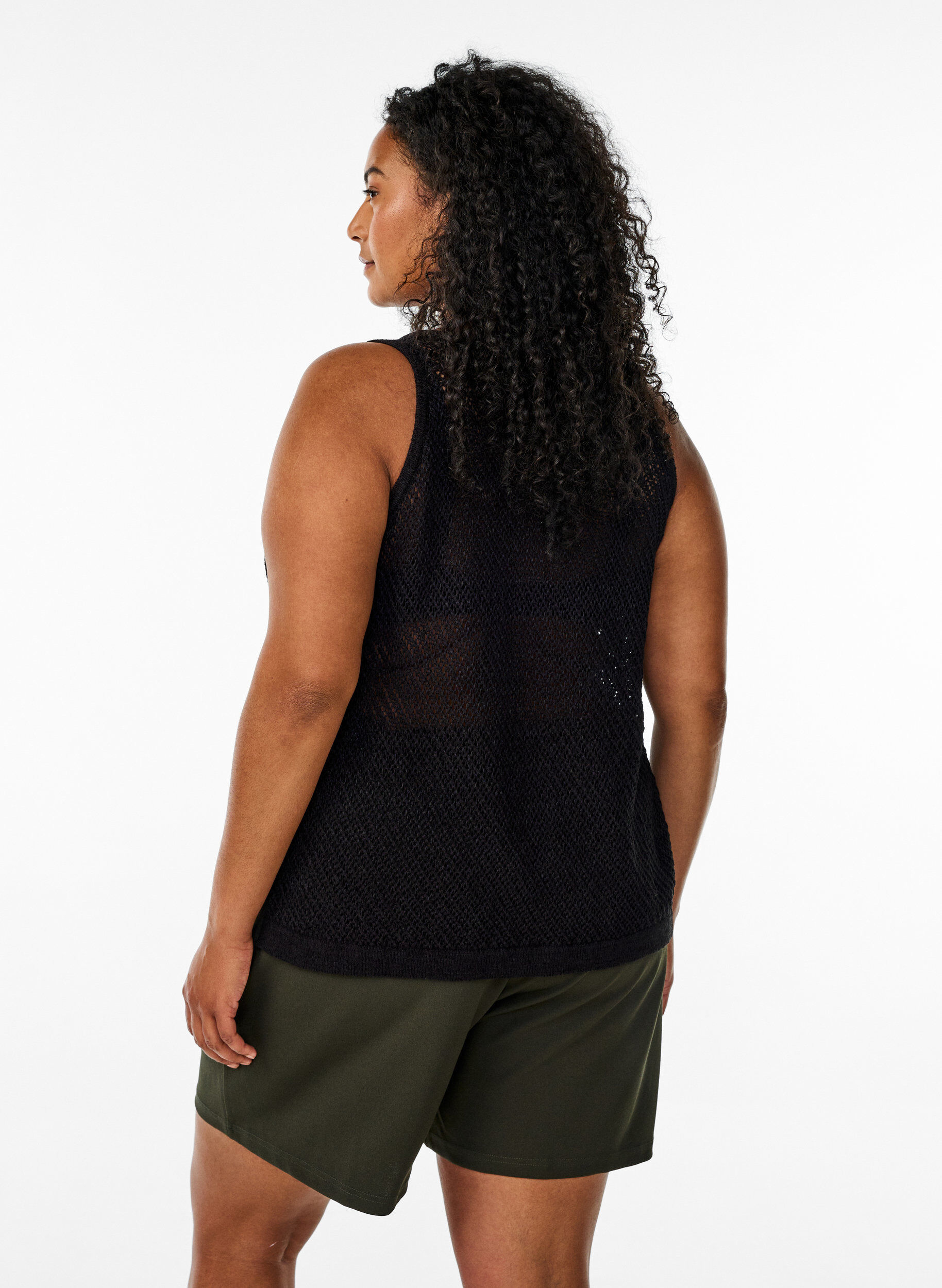 Zizzifashion FLASH - Sleeveless knitted top with v-neck, Black, Model image number 2