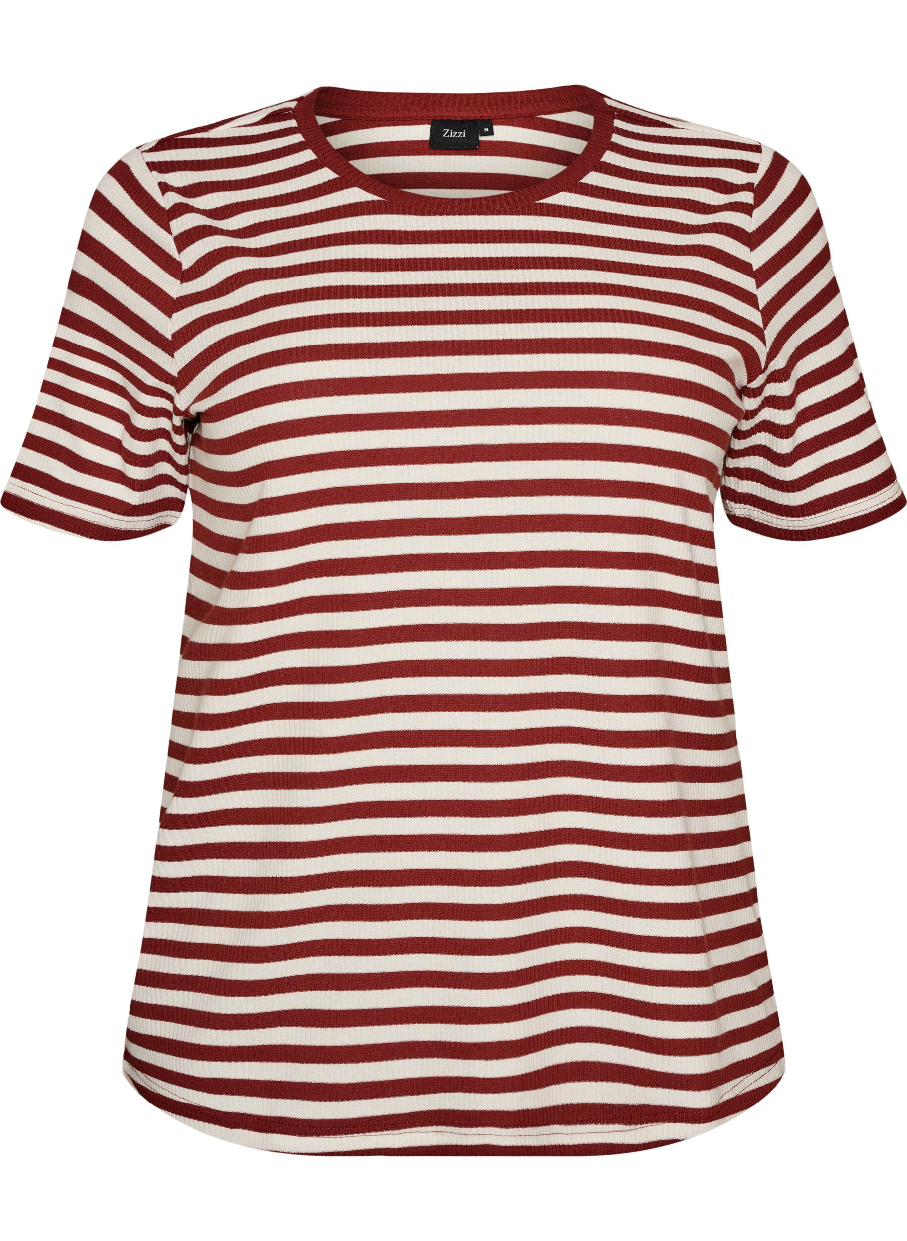 Zizzifashion Striped T-shirt with ribbed texture, Red, Packshot image number 0