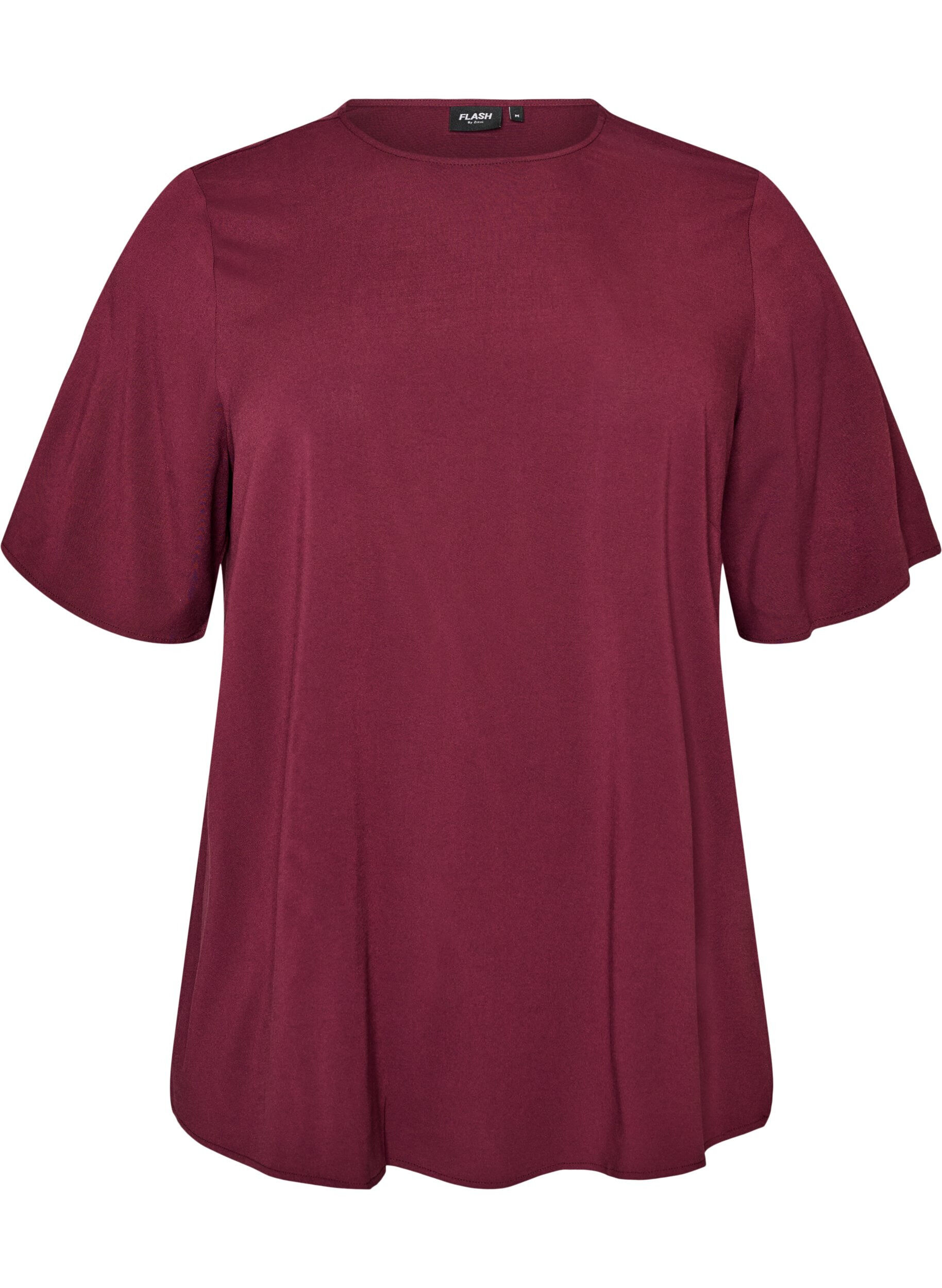 ZizzifashionShort-sleeved woven blouse with round neck, Red, Packshot image number 0