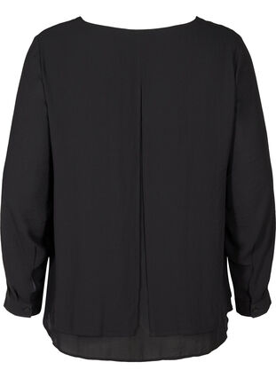 Long-sleeved V-neck blouse, Black, Packshot image number 1