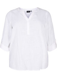 Shirt blouse in cotton with a v-neck, Bright White, Packshot