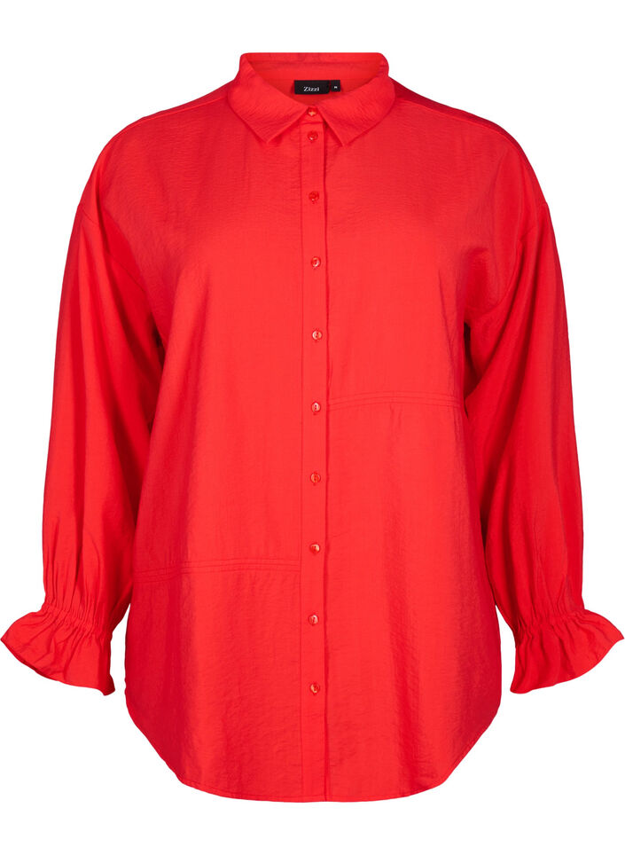 Shirt with long sleeves and ruffle details, Red, Packshot image number 0