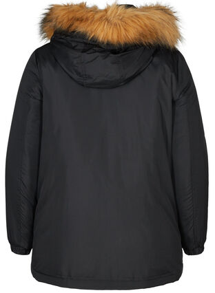Jacket with a fake fur collar and drawstring waist, Black, Packshot image number 1