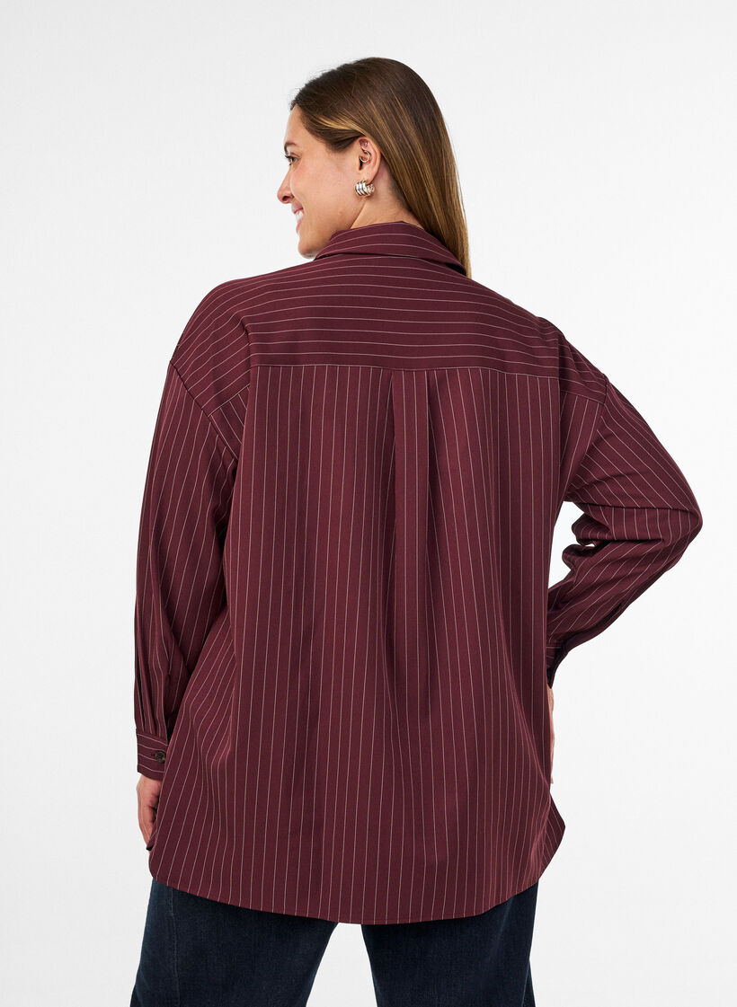 Pinstripe shirt with chest pockets, Red, Model image number 2