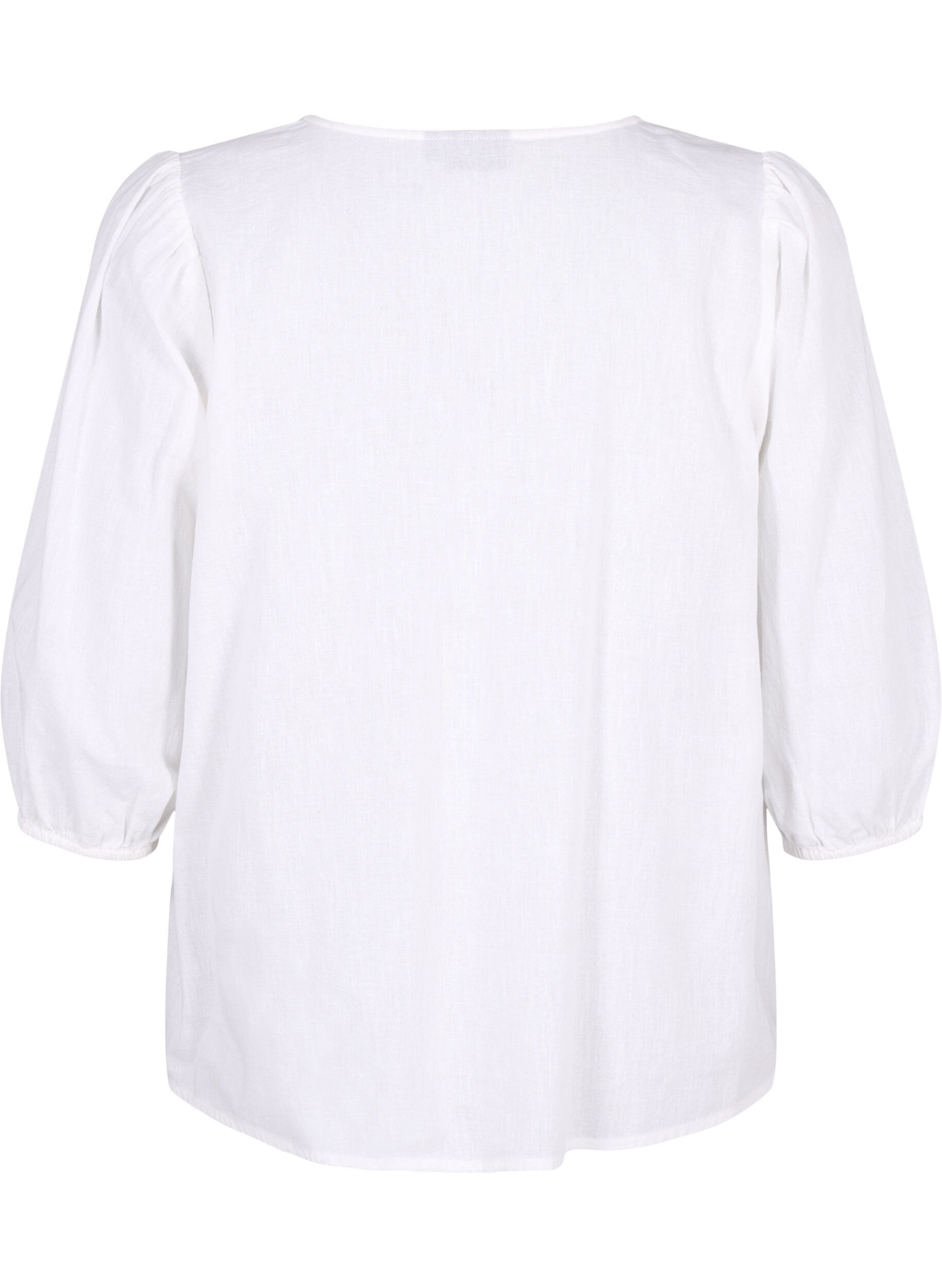 Zizzifashion 3/4 sleeve cotton blouse in a cotton blend with linen, Bright White, Packshot image number 1