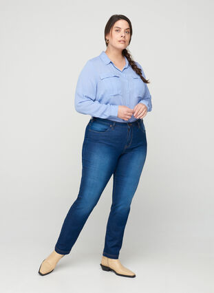 Viscose shirt with chest pockets, Blue Heron, Model image number 2
