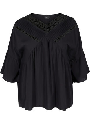 Viscose blouse with 3/4 sleeves, Black, Packshot image number 0