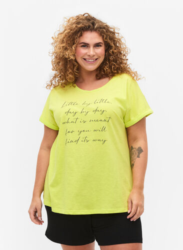 Printed T-shirt in organic cotton, Wild Lime w. Navy, Model image number 0