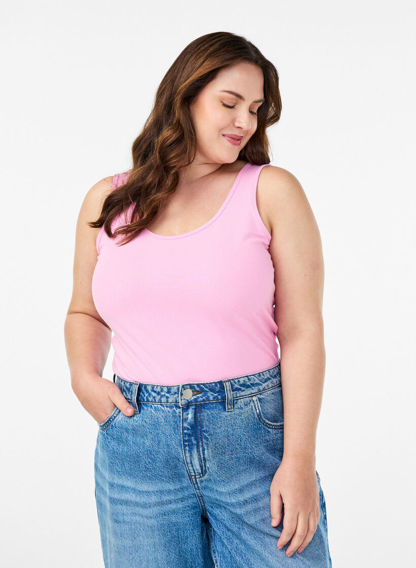 Solid color basic top in cotton, Pink, Model image number 0