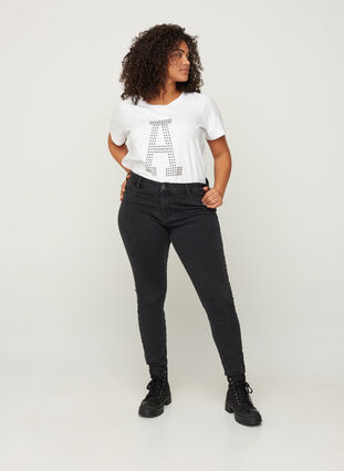 Cotton t-shirt with sequins, Bright White, Model image number 2
