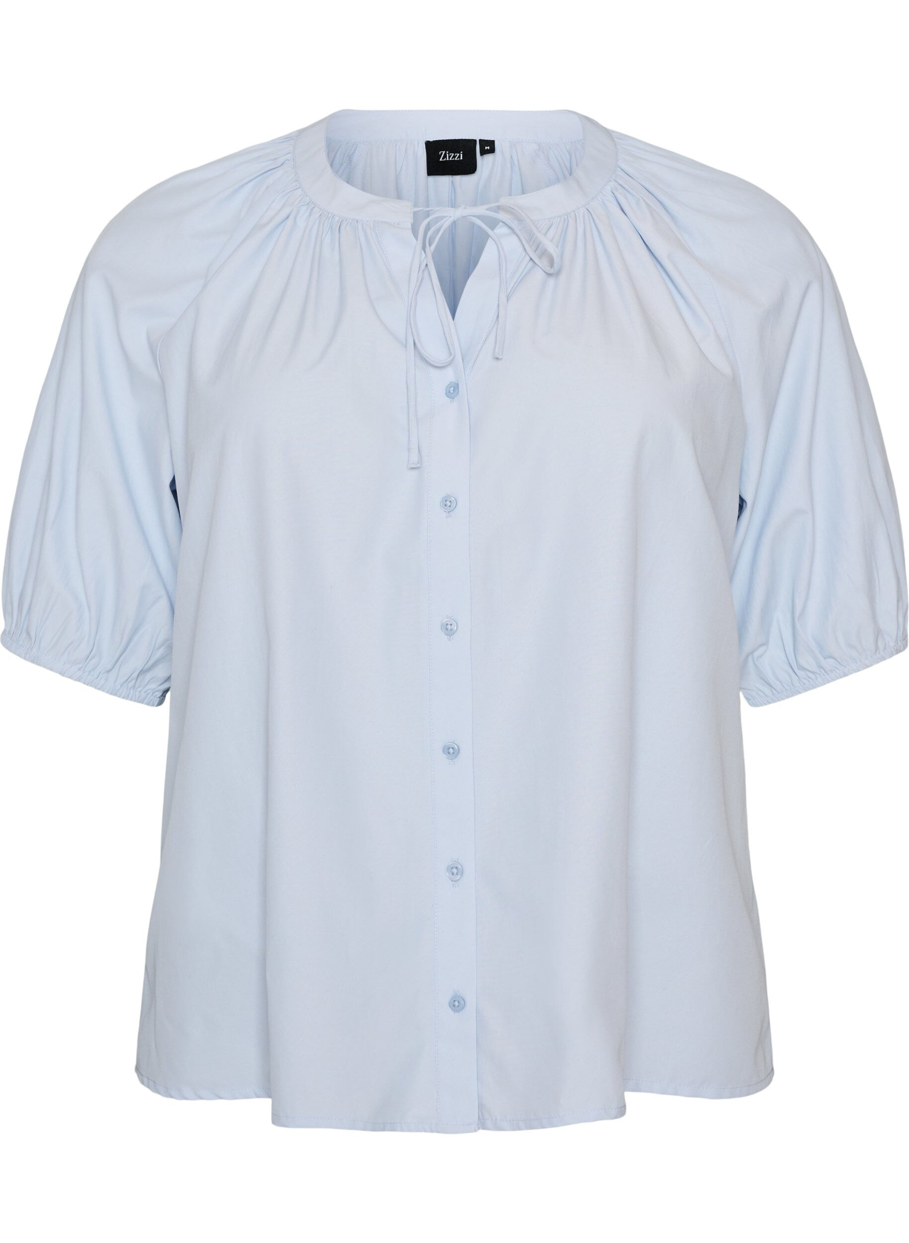 Zizzifashion Shirt blouse with button fastening and tie-belt, Light Blue, Packshot image number 0