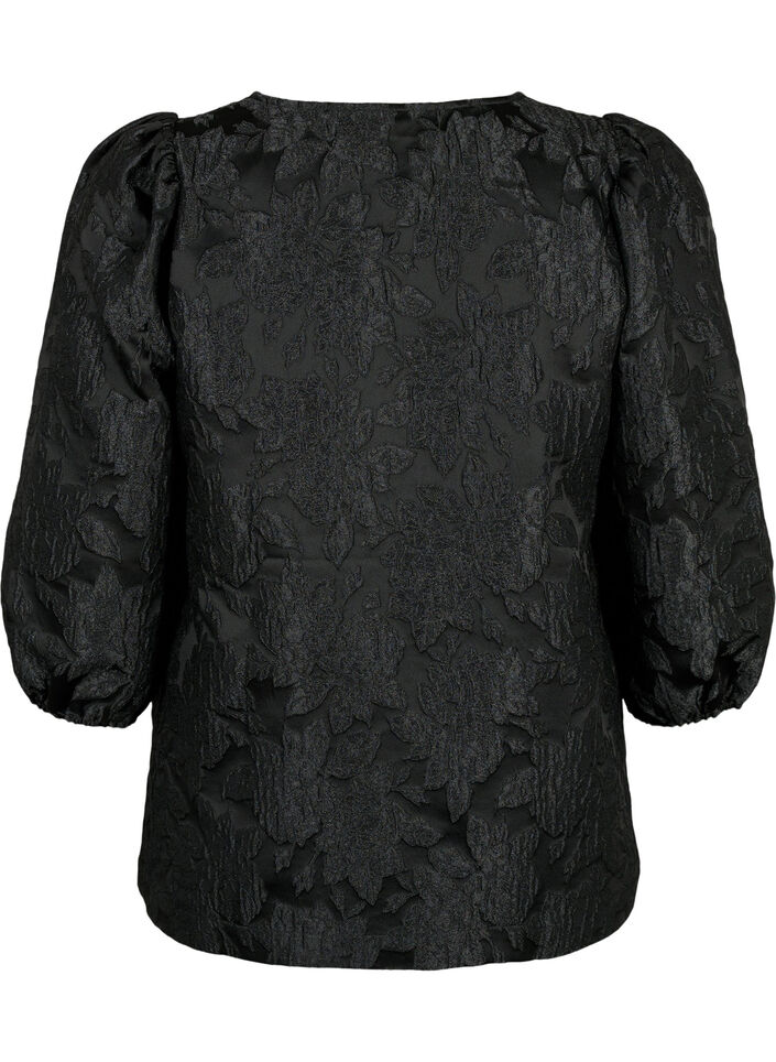 Jacquard blouse with 3/4 sleeves, Black, Packshot image number 1