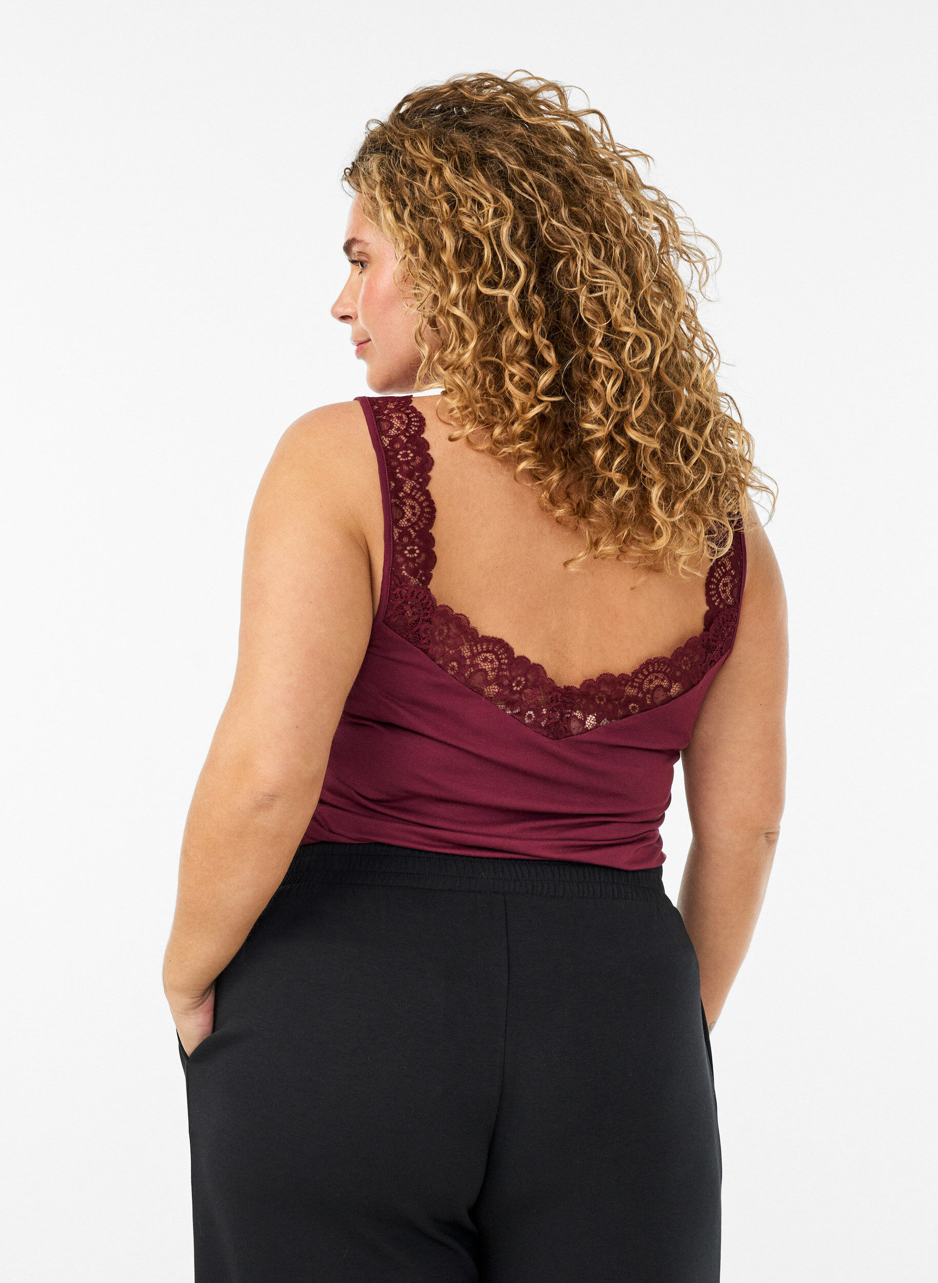 ZizzifashionViscose top with lace edge, Red, Model image number 2