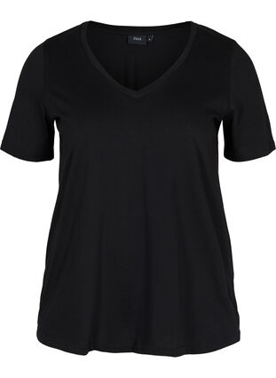 Organic cotton T-shirt with V-neckline, Black, Packshot image number 0